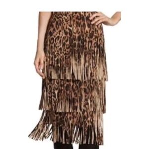 CHICO'S Leopard Print Tiered Fringe Skirt Boho Festival Chic Mini Skirt
